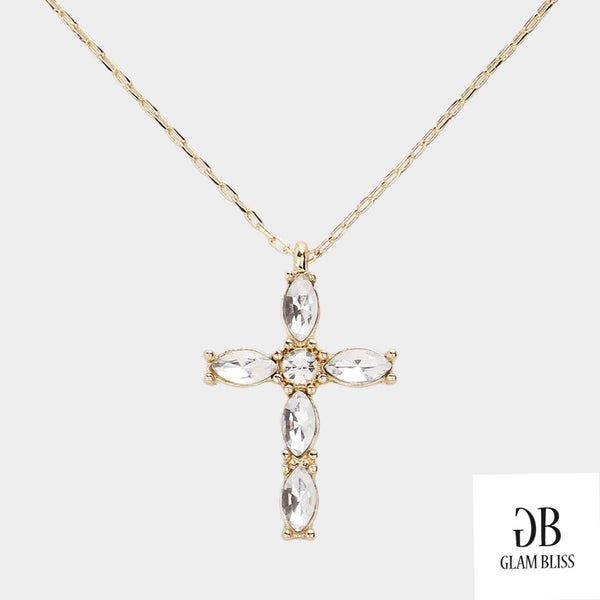 Marquise Stone Cross Necklace