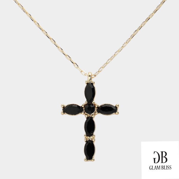 Marquise Stone Cross Necklace