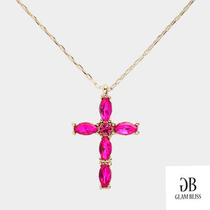 Marquise Stone Cross Necklace