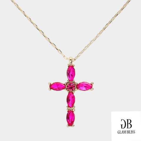 Marquise Stone Cross Necklace