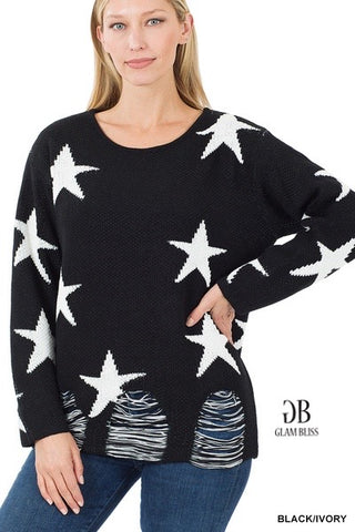 Distressed Star Sweater